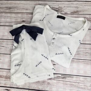 Laundry By Shelli Segal Pajamas Set Size Large "Oh La La" Navy Printed Thermal